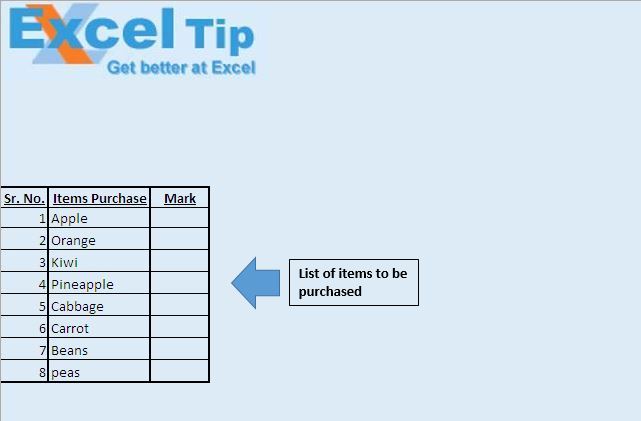 Write a tick in excel