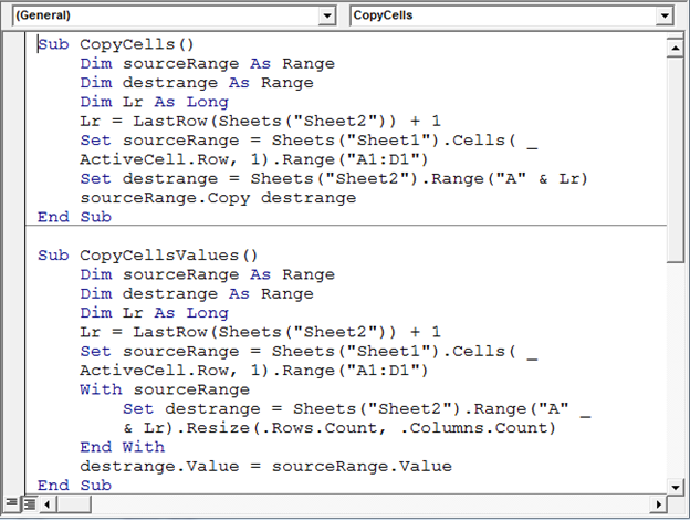 Copy cells from the ActiveCell Row to a Database sheet ...