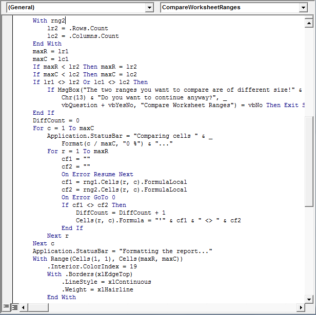 Compare two worksheet ranges using VBA in Microsoft Excel Microsoft