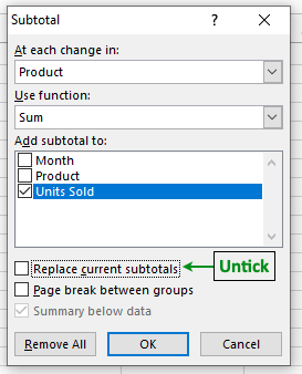 add multiple subtotals in excel