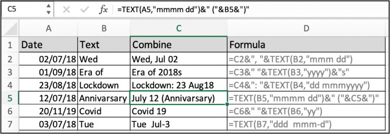 How to Combine Text and Date into a Single Entity in Excel