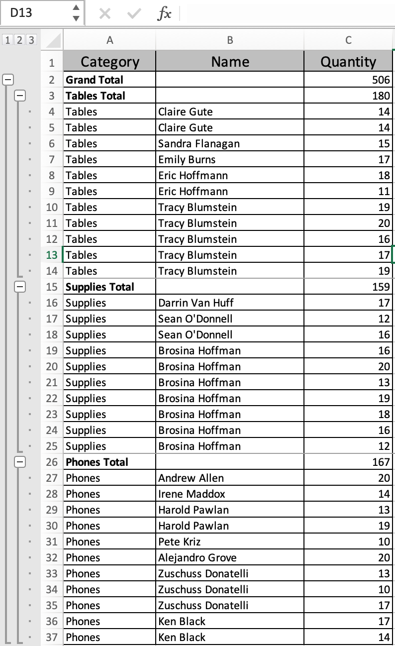 Hide and show outline symbol in Excel