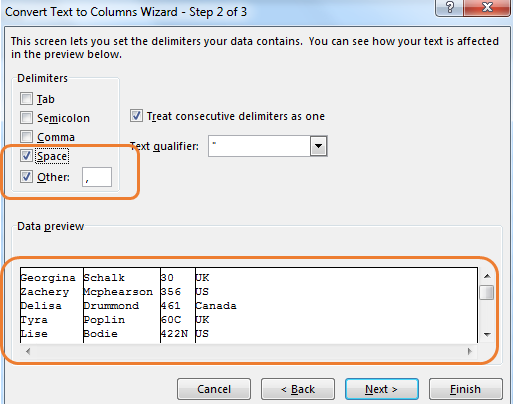 excel split cells on commas