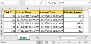 excel time minus minutes