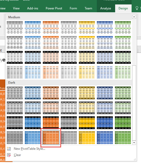 How to use pivot table styles in Excel
