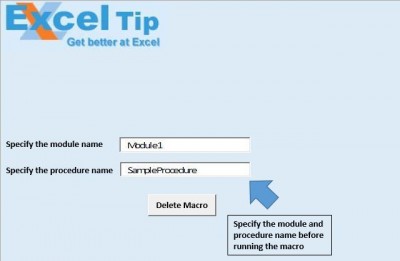 Delete a procedure from a module using VBA in Microsoft Excel