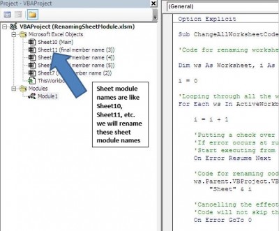 Rename the worksheet module name using VBA in Microsoft Excel