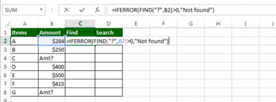 Find if a character is in a cell in Microsoft Excel