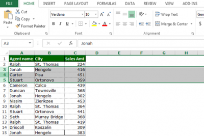 Selecting a row or rows in Microsoft Excel image.