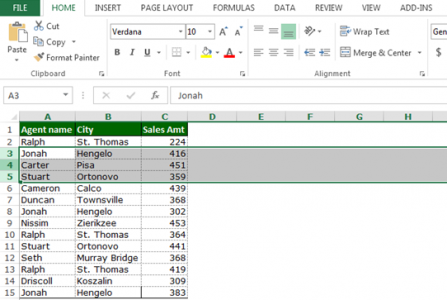 Selecting a row or rows in Microsoft Excel