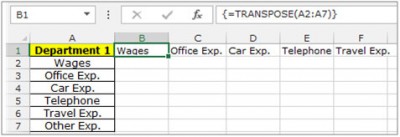 Excel Transpose function columns to rows