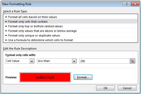 Color numbers based on the Value Result in Microsoft Excel 2010