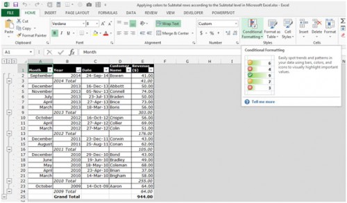 Applying colors to Subtotal rows according to the Subtotal level in ...