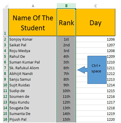 Selecting Column(s) or Row(s) Using Keyboard Shortcuts in Microsoft ...