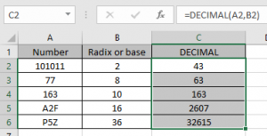 How to use the DECIMAL Function in Excel