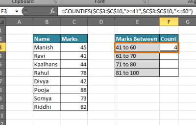 Counting the Number of Values between Two Specified Values in a List in ...