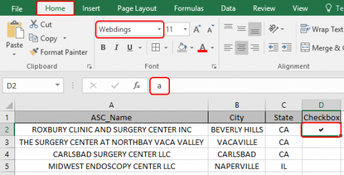 How do i insert a checkmark in excel 2010 2016