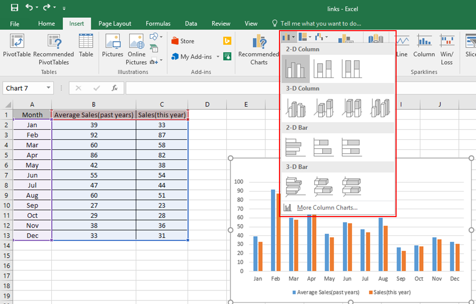 How to create Overlay Chart in Excel 2016