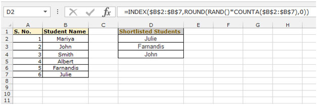 Random Number Picker Excel