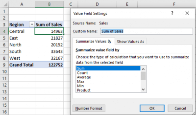 Formatting a Value Field in Pivot Tables in Microsoft excel