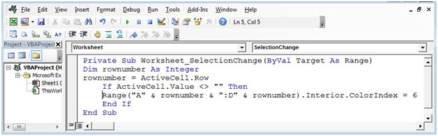 How To Change Color Of The Row With A Click Using Vba In