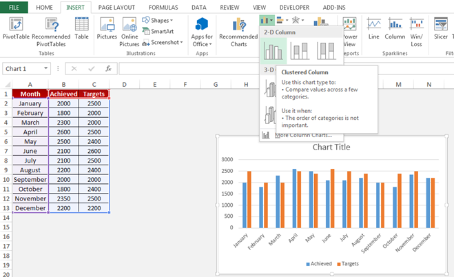 Insert 3d Clustered Column Chart Excel