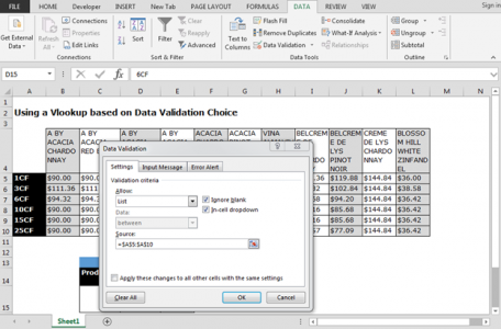 Way to use Vlookup function in Data Validation