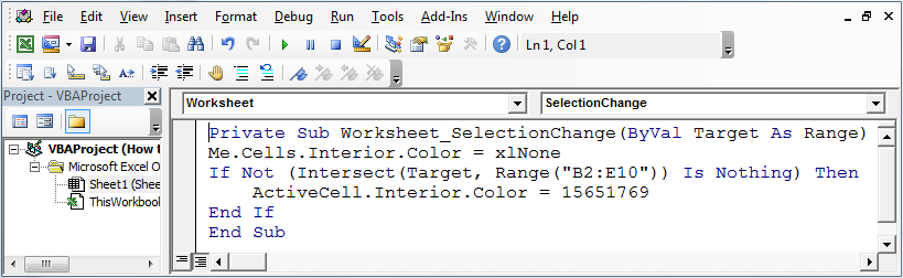 Background Interior Color In Vba