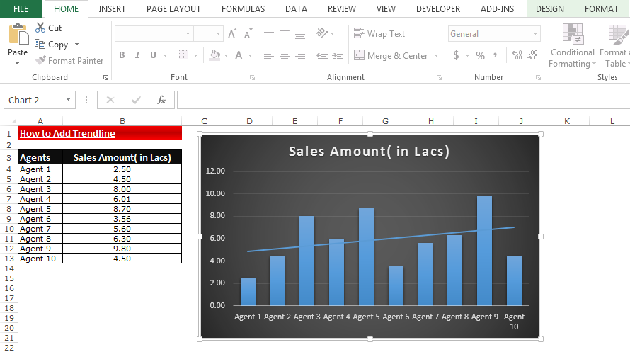 how to add a trendline in excel chart
