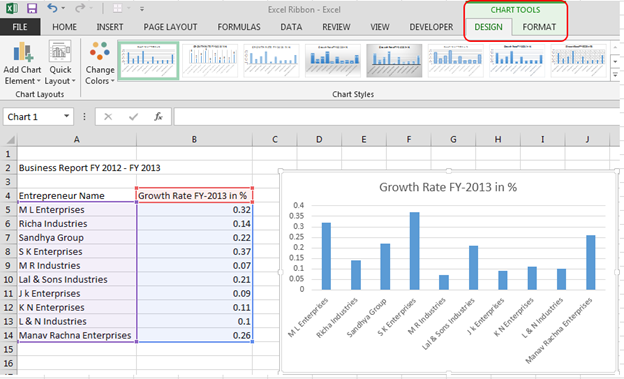 Chart Layout Tab Excel 2016