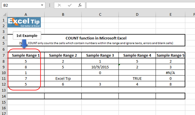 How to use count function excel