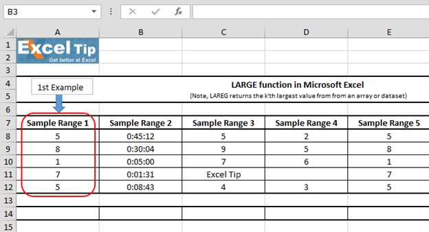 How to use LARGE function in Microsoft Excel