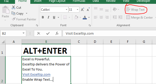 Excel New Line In Cell