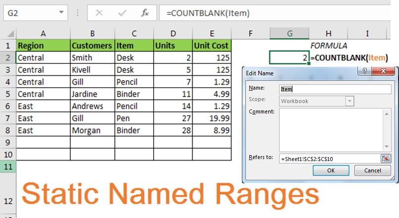 Using range names in Excel - Extra Credit