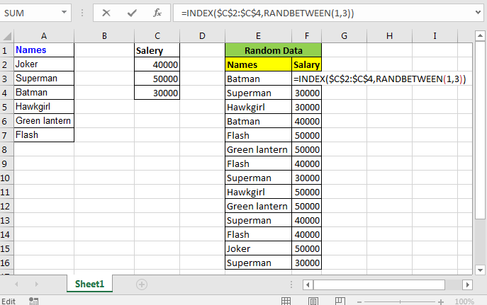 how to make random assignments in excel