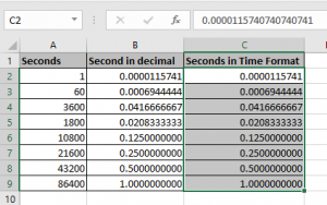 Excel convert decimal Seconds into time format