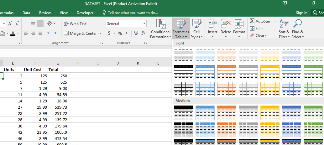 Excel Tables And Charts