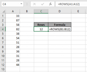 Total number of rows in range in excel