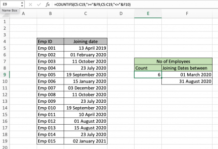 How to count cells between values in Excel