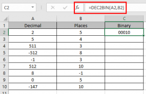 How to use the DEC2BIN Function in Excel