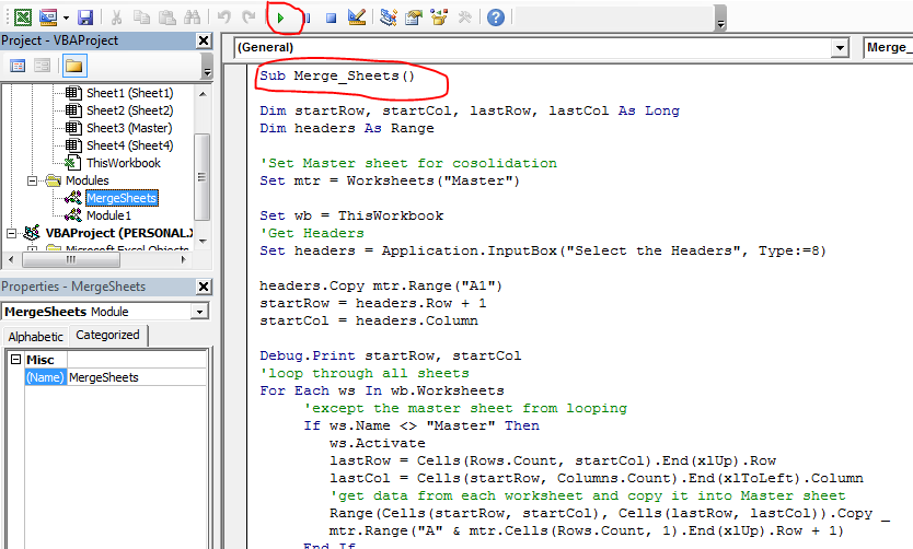 Consolidate Merge Multiple Worksheets Into One Master Sheet Using Vba