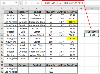 How to use the DSTDEVP Function in Excel