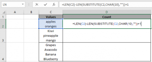 how to count number of lines in excel cell