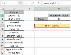 Count cells that have either of a, b or c