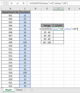 How to Count Between Given Range in Excel