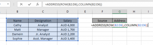 Find the Address of first cell in range in Excel