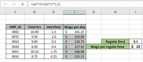 Calculate overtime amount using excel formula