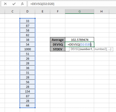 How to use the DEVSQ Function in Excel