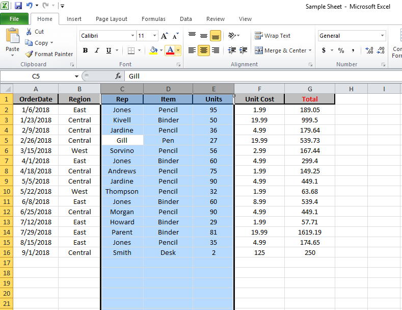 Cómo una columna completa en Excel o una fila usando atajos de teclado