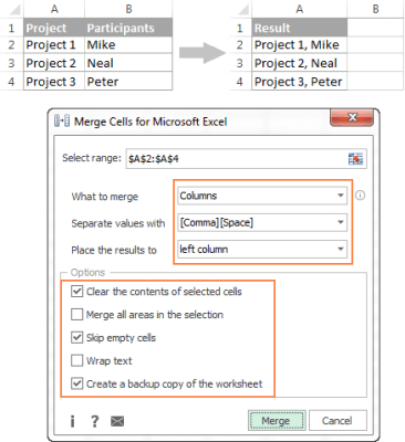 How to concatenate or merge in Excel